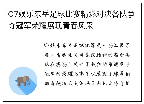 C7娱乐东岳足球比赛精彩对决各队争夺冠军荣耀展现青春风采