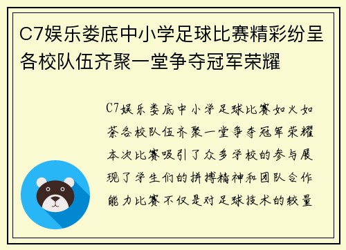 C7娱乐娄底中小学足球比赛精彩纷呈各校队伍齐聚一堂争夺冠军荣耀